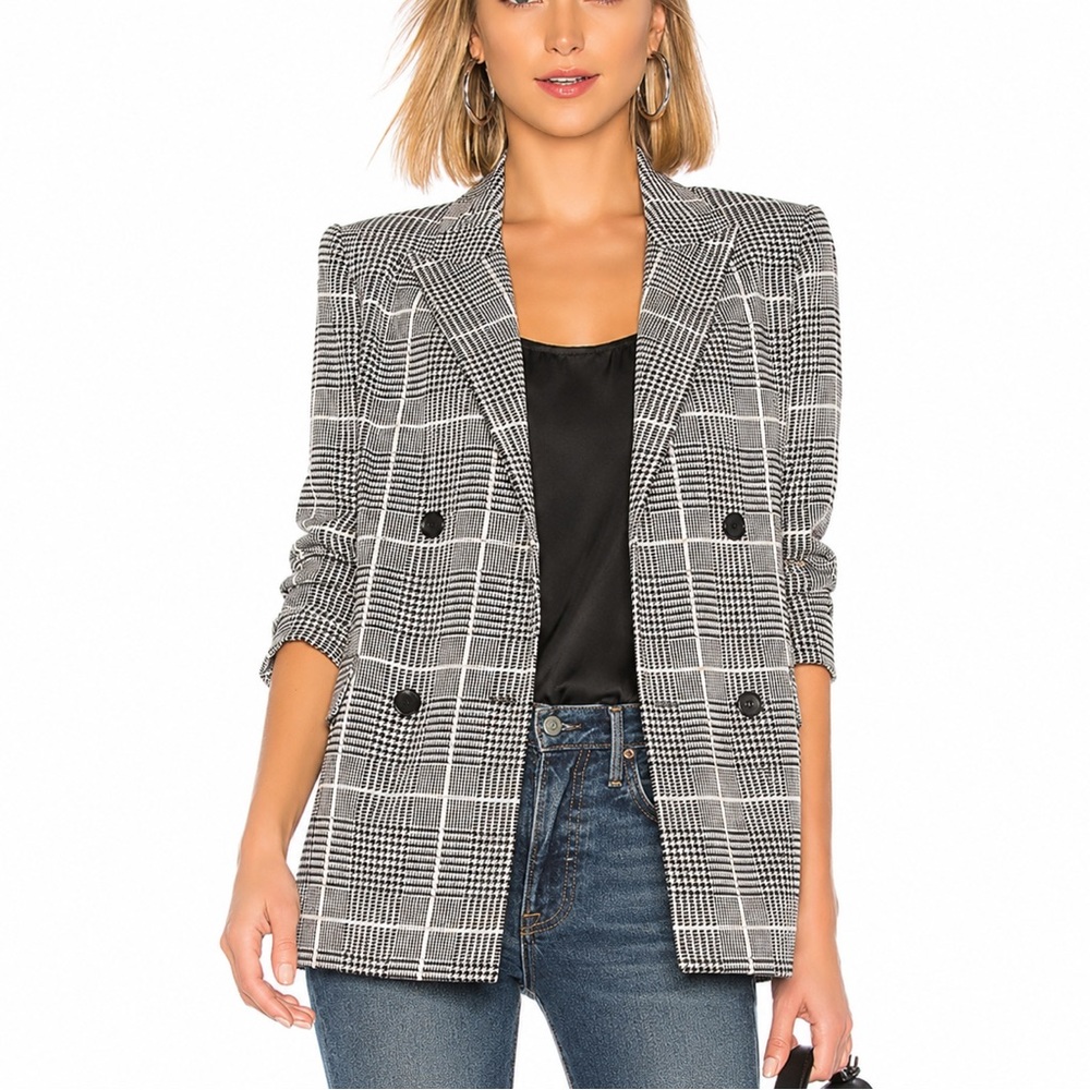 L’agence Taryn Double-Breasted Plaid silk Blazer Jacket - Multi Color Plaid Sz 4